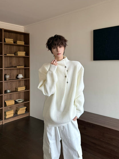 Korean Style High-Neck Button Oversize Knit Sweater WN23184