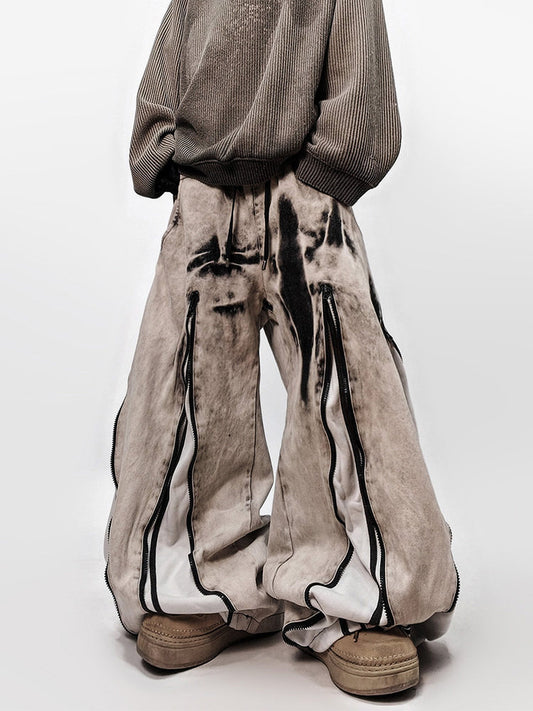 Zip Detail Curved Cut Wide Leg Denim Jeans WN23972