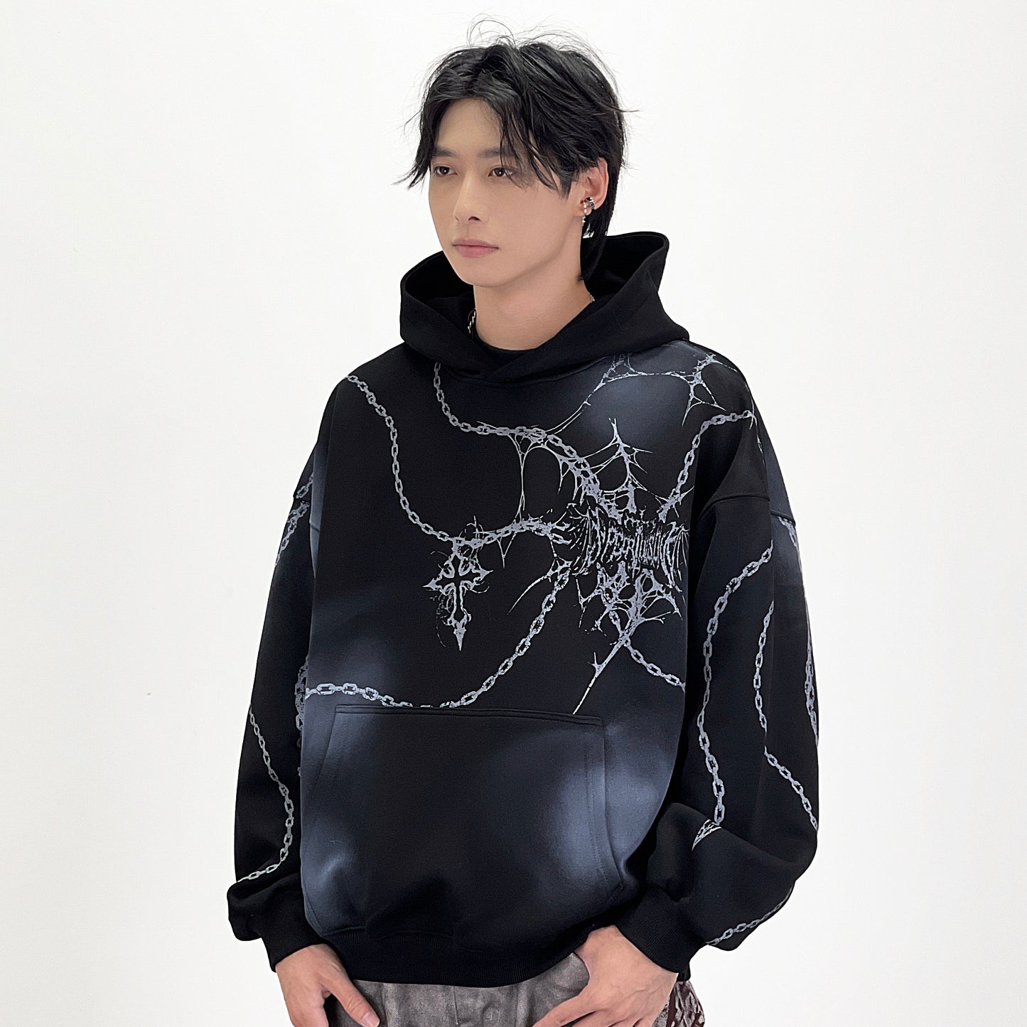Subculture Cross Chain Print Tie-Dye Pullover Hoodie WN24256