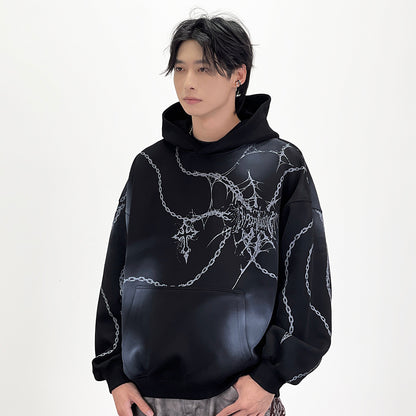 Subculture Cross Chain Print Tie-Dye Pullover Hoodie WN24256