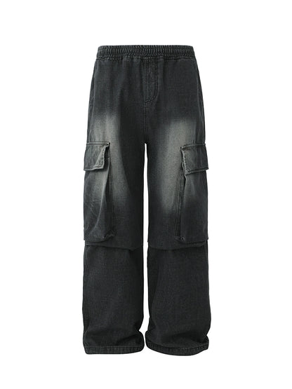 Washed Wide Leg Cargo Denim Jeans WN20284