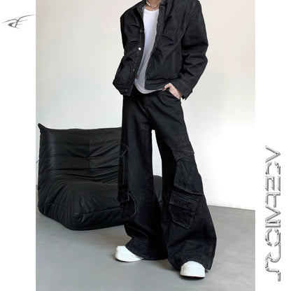 Washed Pockets Design Curved Flare Denim Jeans WN21957