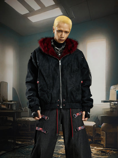 PU Leather Cropped Fake Fur Hooded Padded Jacket WN22759