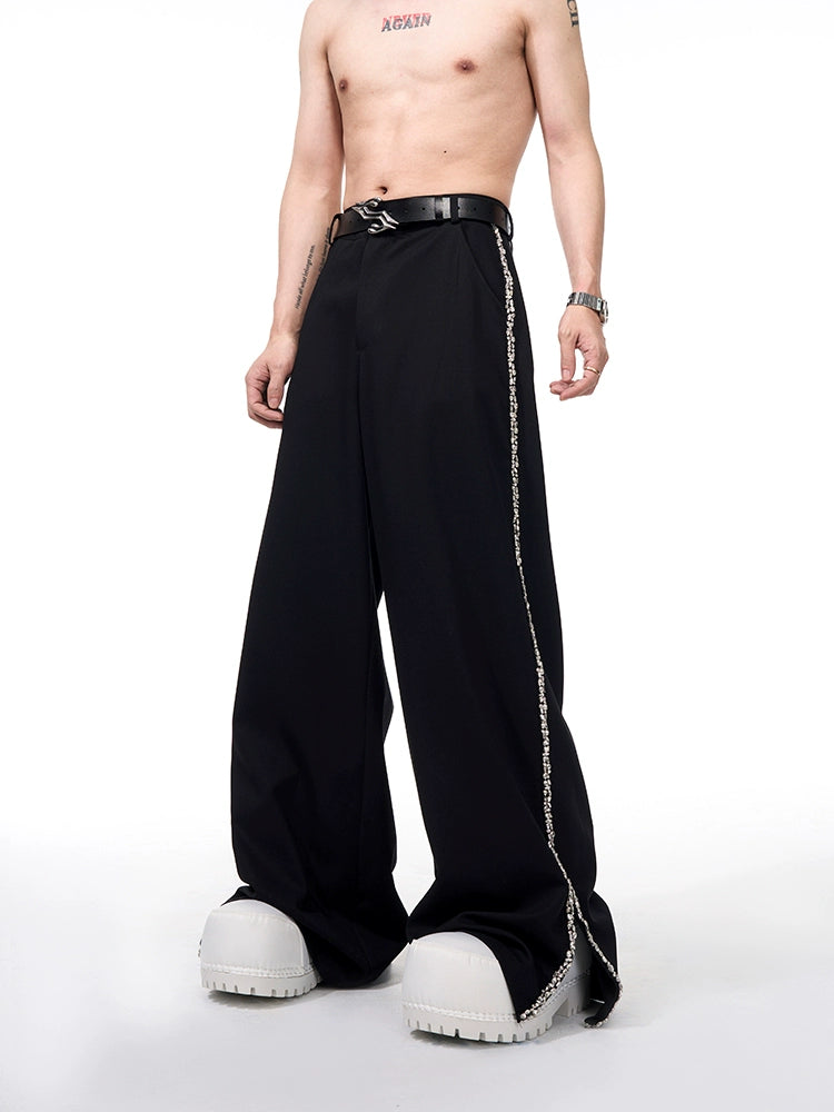 Rhinestone Short Sleeve Shirt Jacket & Rhinestone Slit Flare Trousers Setup WN16581