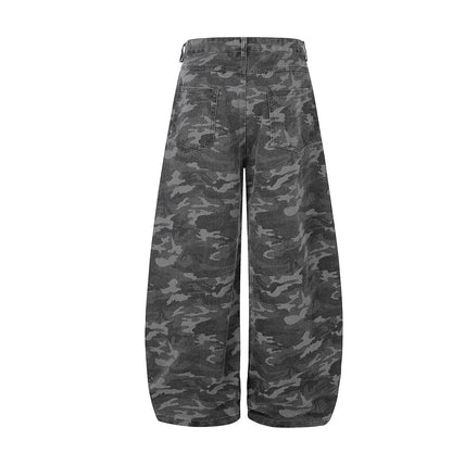 Camo Rivet Curved Wide Leg Denim Jeans WN25624