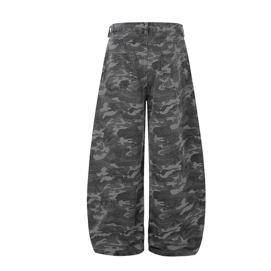 Camo Rivet Curved Wide Leg Denim Jeans WN25624