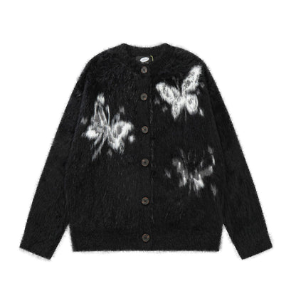 Butterfly Jacquard Fake Mink Knit Cardigan WN11180