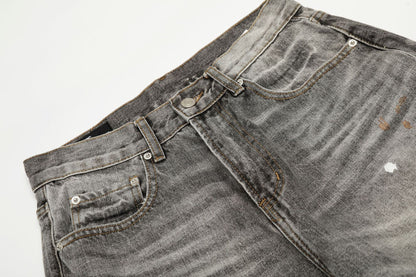 Dirty Washed Paint Wide Leg Denim Jeans WN25929
