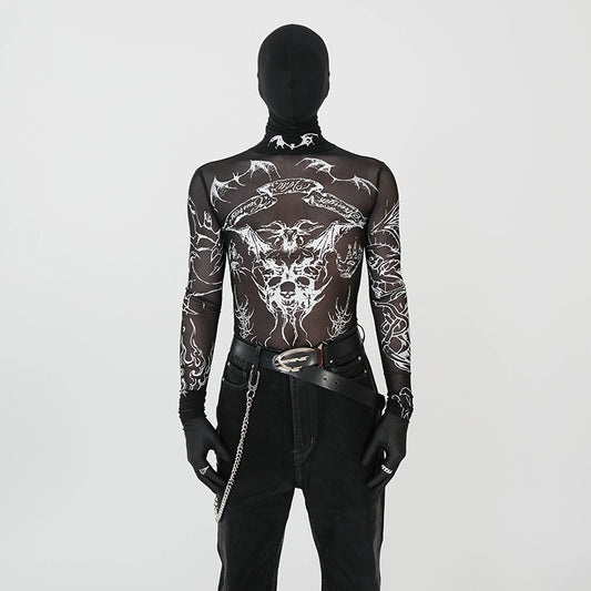 Totem Tattoo Mesh Sheer Long Sleeve T-Shirt WN17434