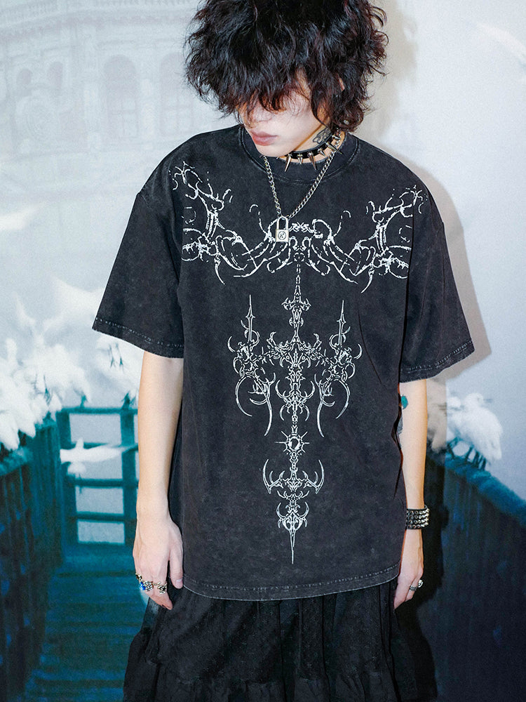 Washed Graphic Print Oversize Short Sleeve T-Shirt WN15993