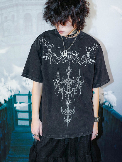 Washed Graphic Print Oversize Short Sleeve T-Shirt WN15993