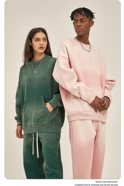 Fleece Lining Spray-dye Damage Oversize Sweatshirt WN9967