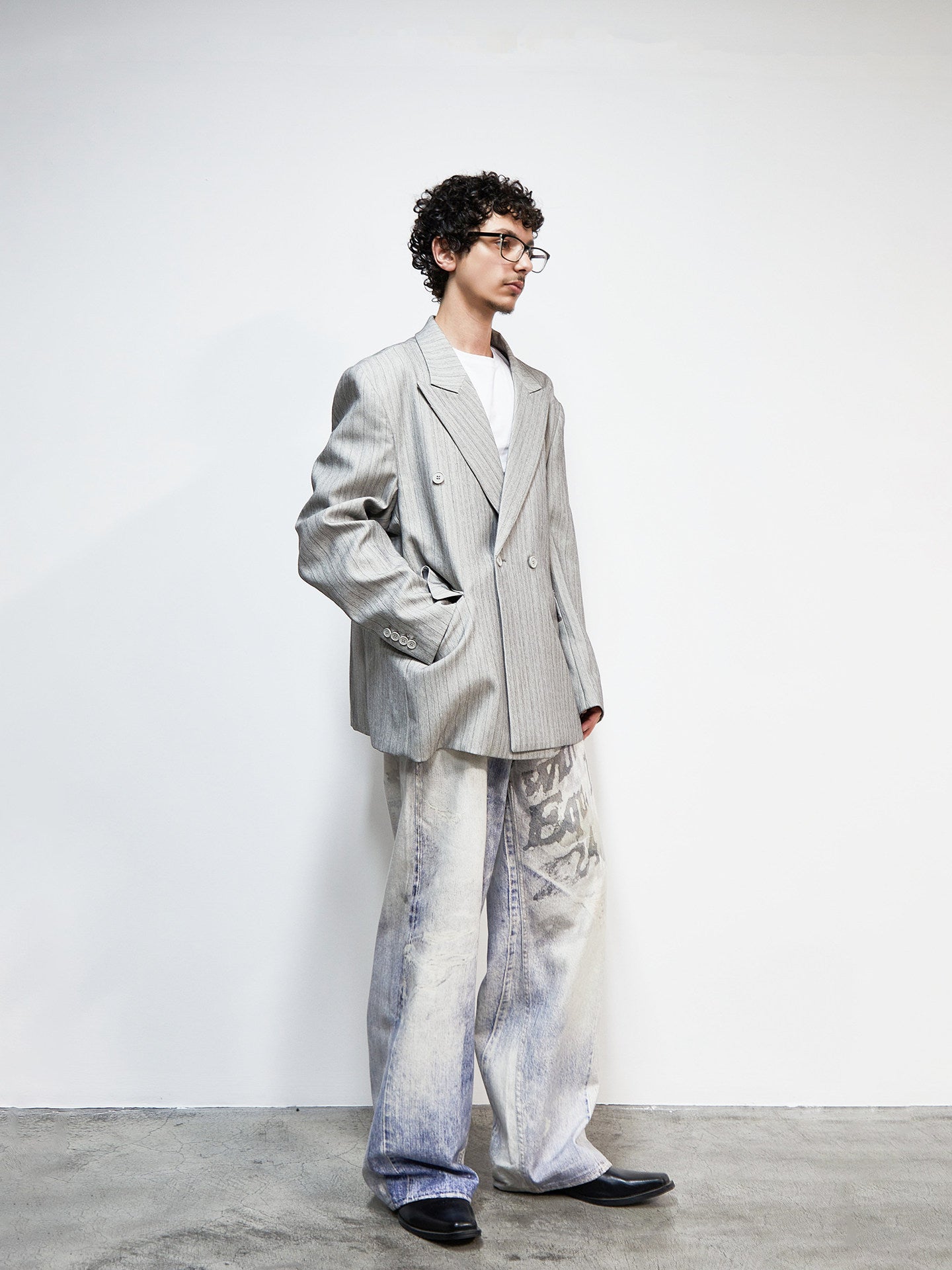 Pinstripe Deconstruct Shoulder-Pad Oversize Tailored Jacket WN22921