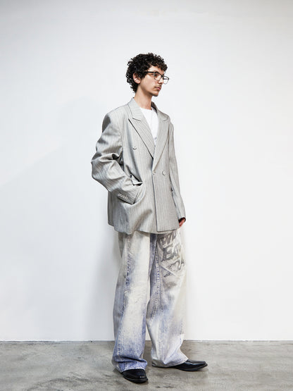 Pinstripe Deconstruct Shoulder-Pad Oversize Tailored Jacket WN22921