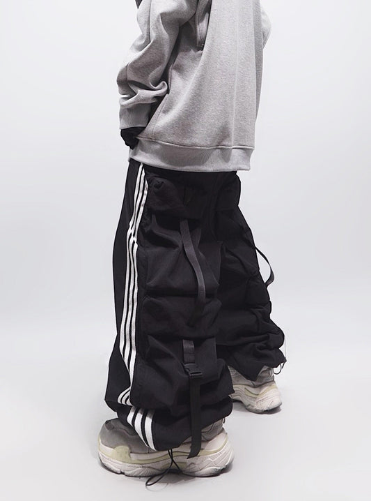 Three Stripe Multi Pocket Elastic Hem Wide Leg Cargo Pants WN24000