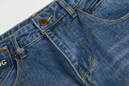 Washed Logo Embroidery Wide Leg Denim Jeans WN25548