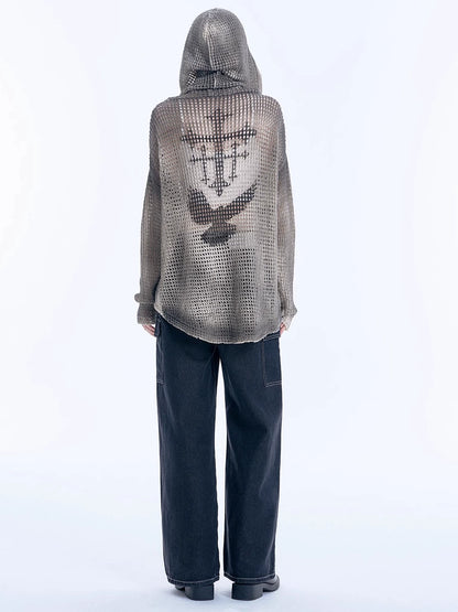 Hollow Hooded Knit Cardigan WN19015