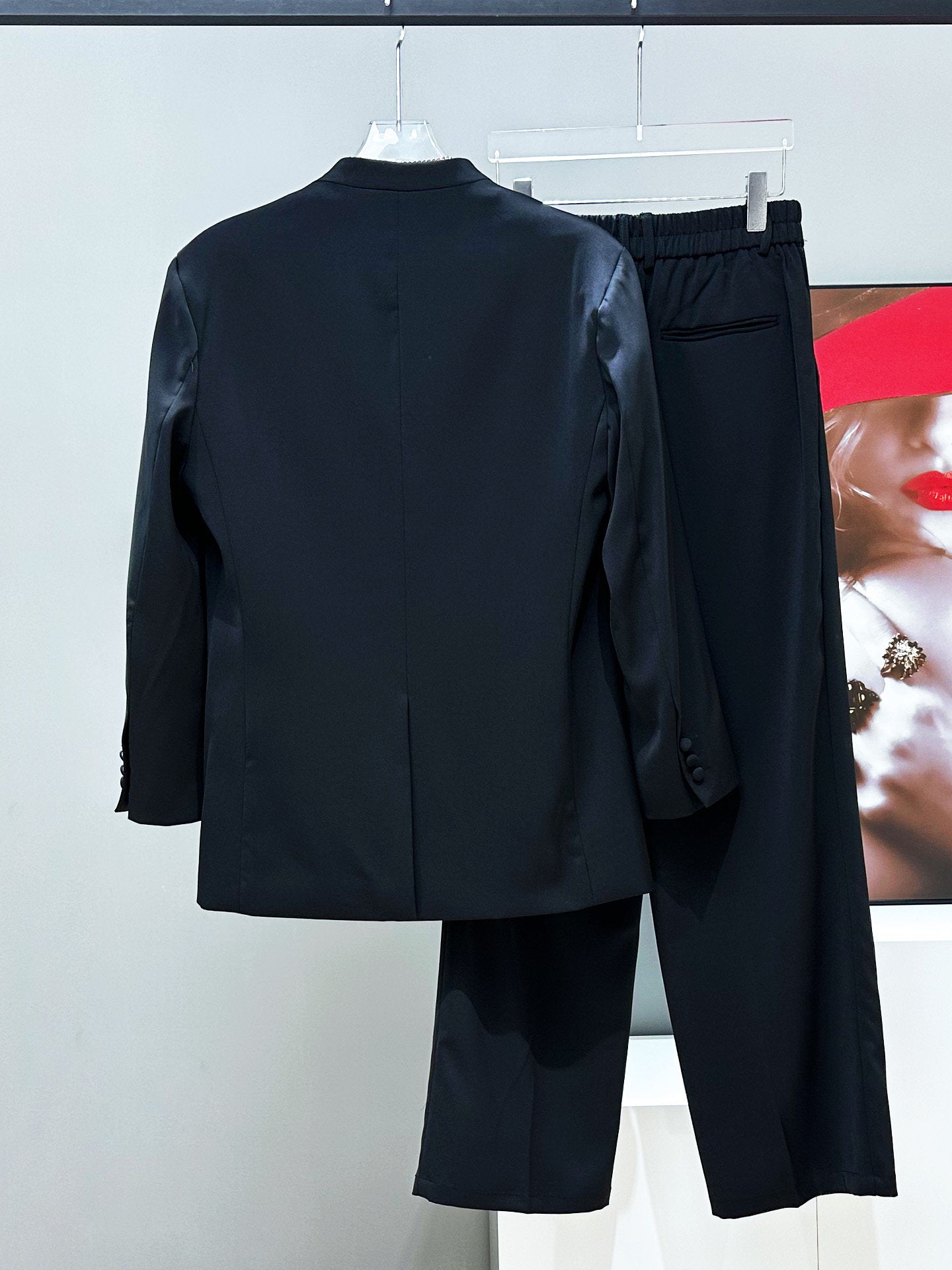 3D Rose Embroidery Tailored Jacket & Wide Leg Trousers Setup WN23875