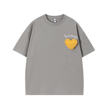 3D Heart Letter Embroidery Short Sleeve T-Shirt WN26923