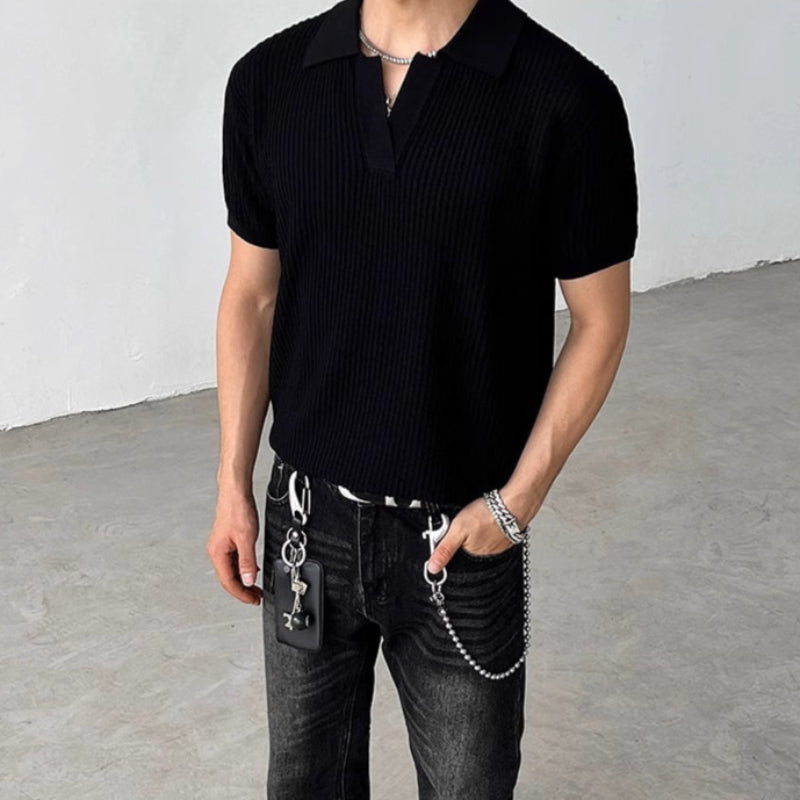 Striped Textured Summer Knit Short Sleeve Polo Shirt WN19570