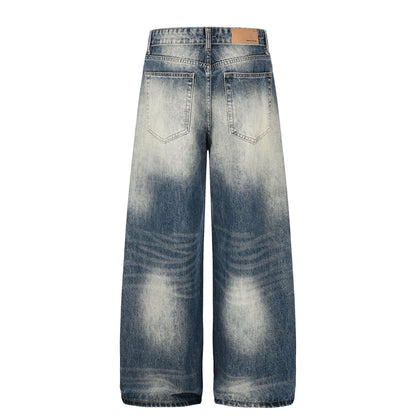 Washed Whiskers Lightning Wide Leg Denim Jeans WN25826