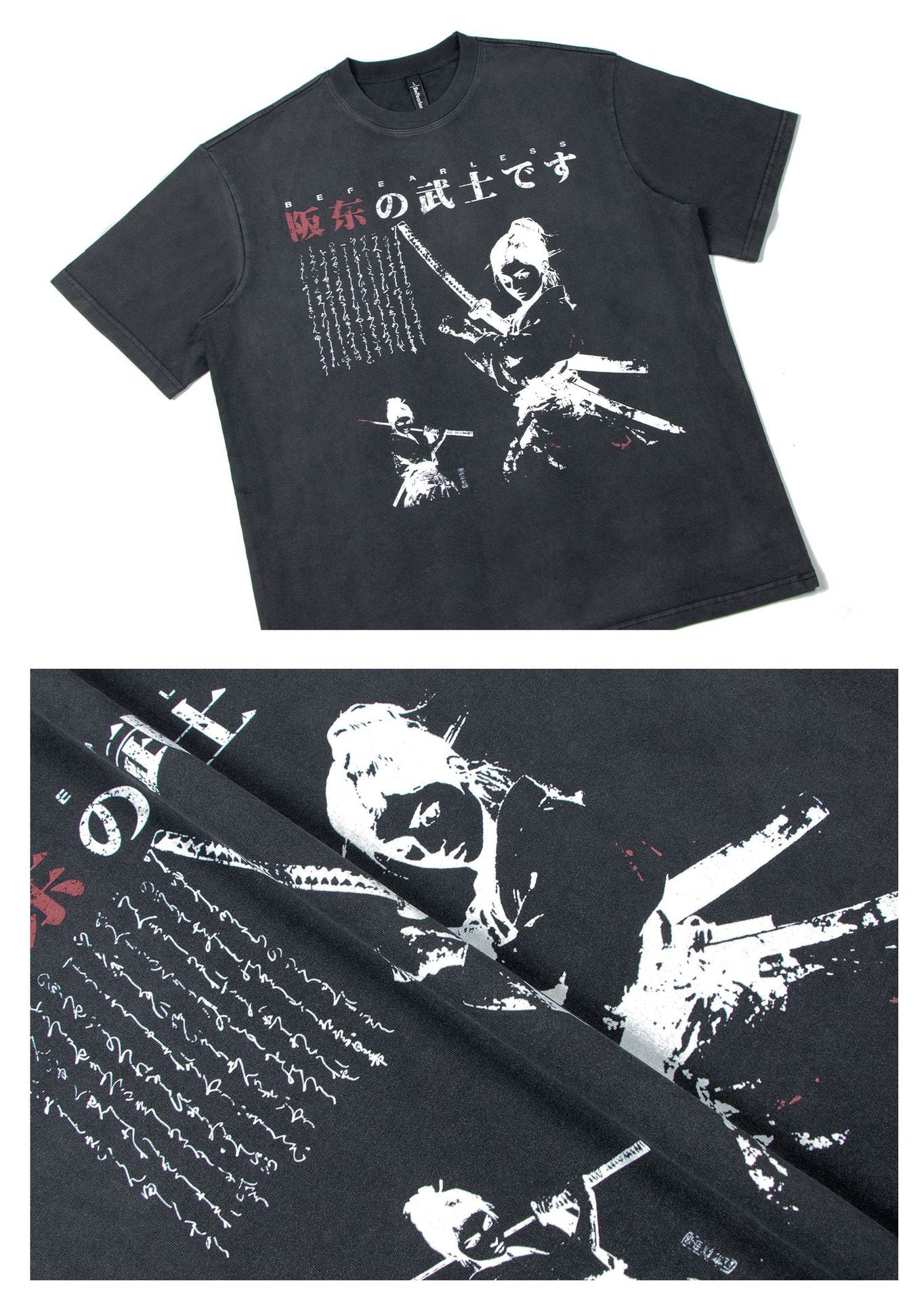 Washed Samurai Print Oversize Short Sleeve T-Shirt WN26400