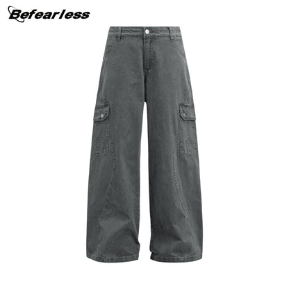 Washed Multi-Pocket Wide Leg Cargo Pants WN26231