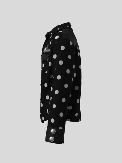 Polka Dot Cropped Pocket Long Sleeve Shirt WN27118