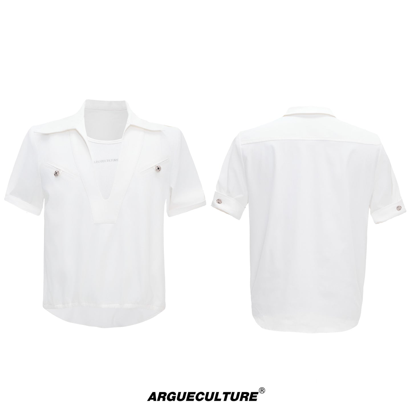 Fake Layered Workwear Elastic Hem Short Sleeve Shirt WN26992