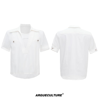 Fake Layered Workwear Elastic Hem Short Sleeve Shirt WN26992