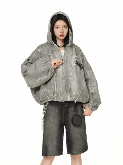 Washed Graphic Pocket Detail Hooded Jacket WN27967