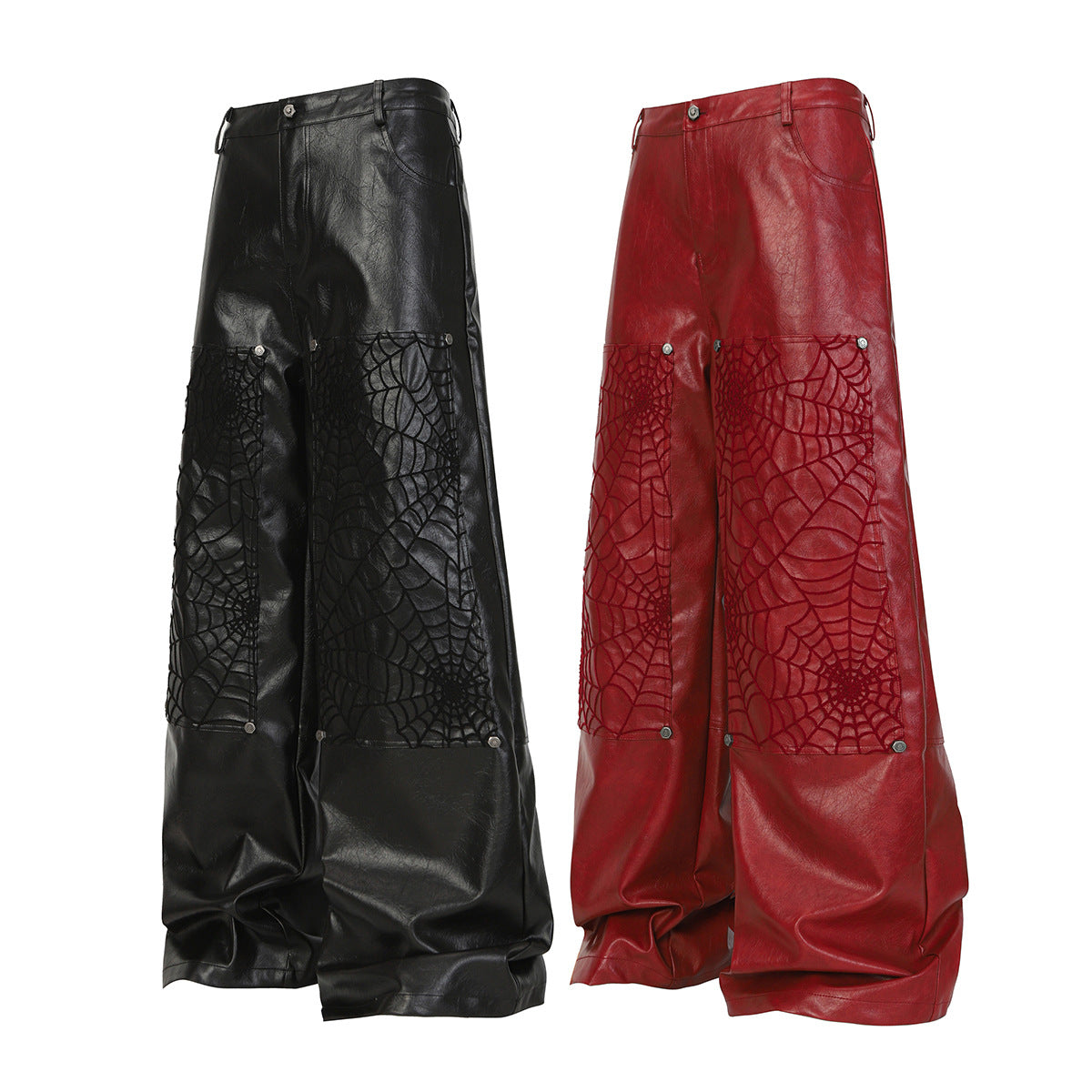 PU Leather Embroidery Wide Leg Pants WN23060