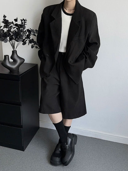 Basic Oversize Tailored Jacket & Wide Leg Half Pants Setup WN19369