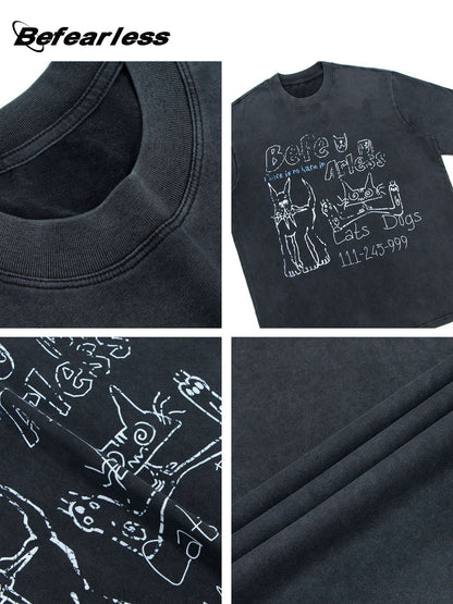 Washed Graffiti Print Short Sleeve T-Shirt WN26216
