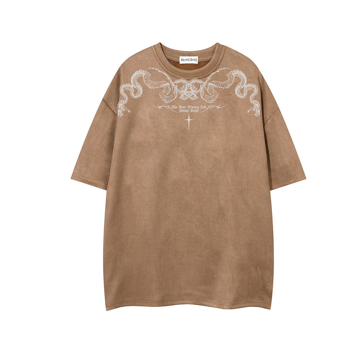 Python Print Suede Letter Print Short Sleeve T-Shirt WN25588
