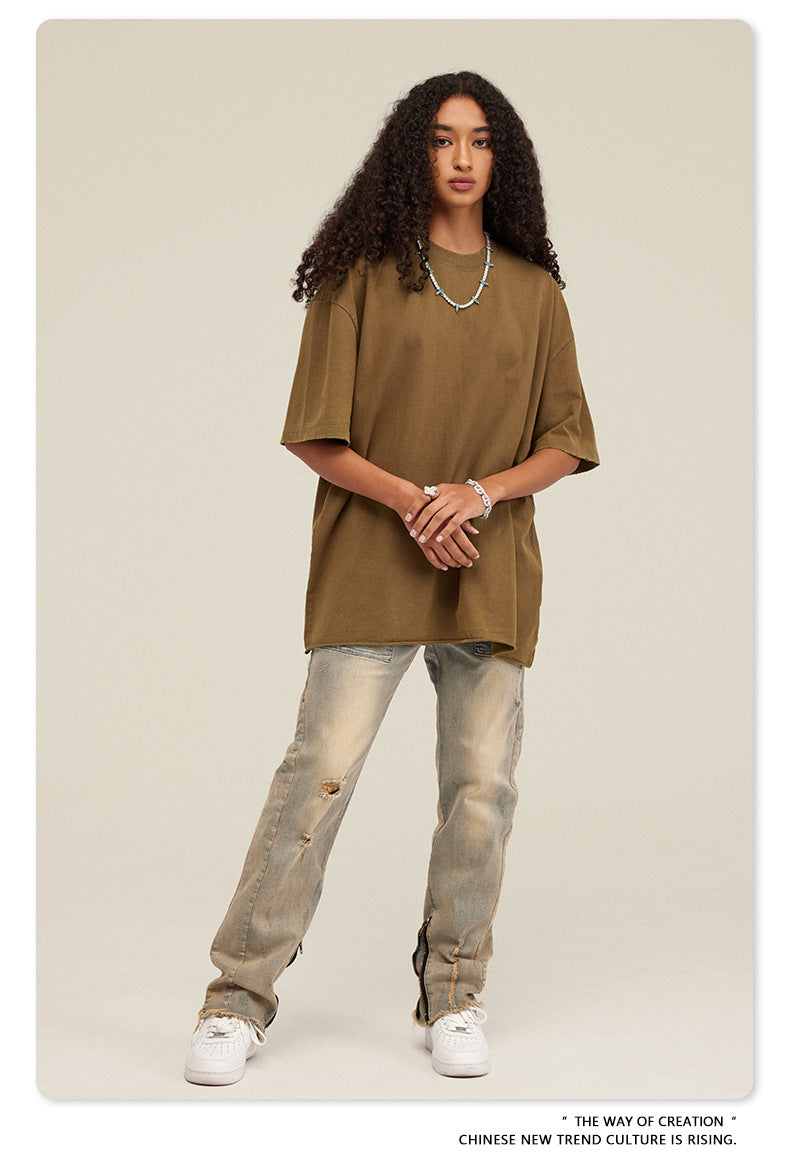 Washed Damage Oversize Short Sleeve T-Shirt WN6068