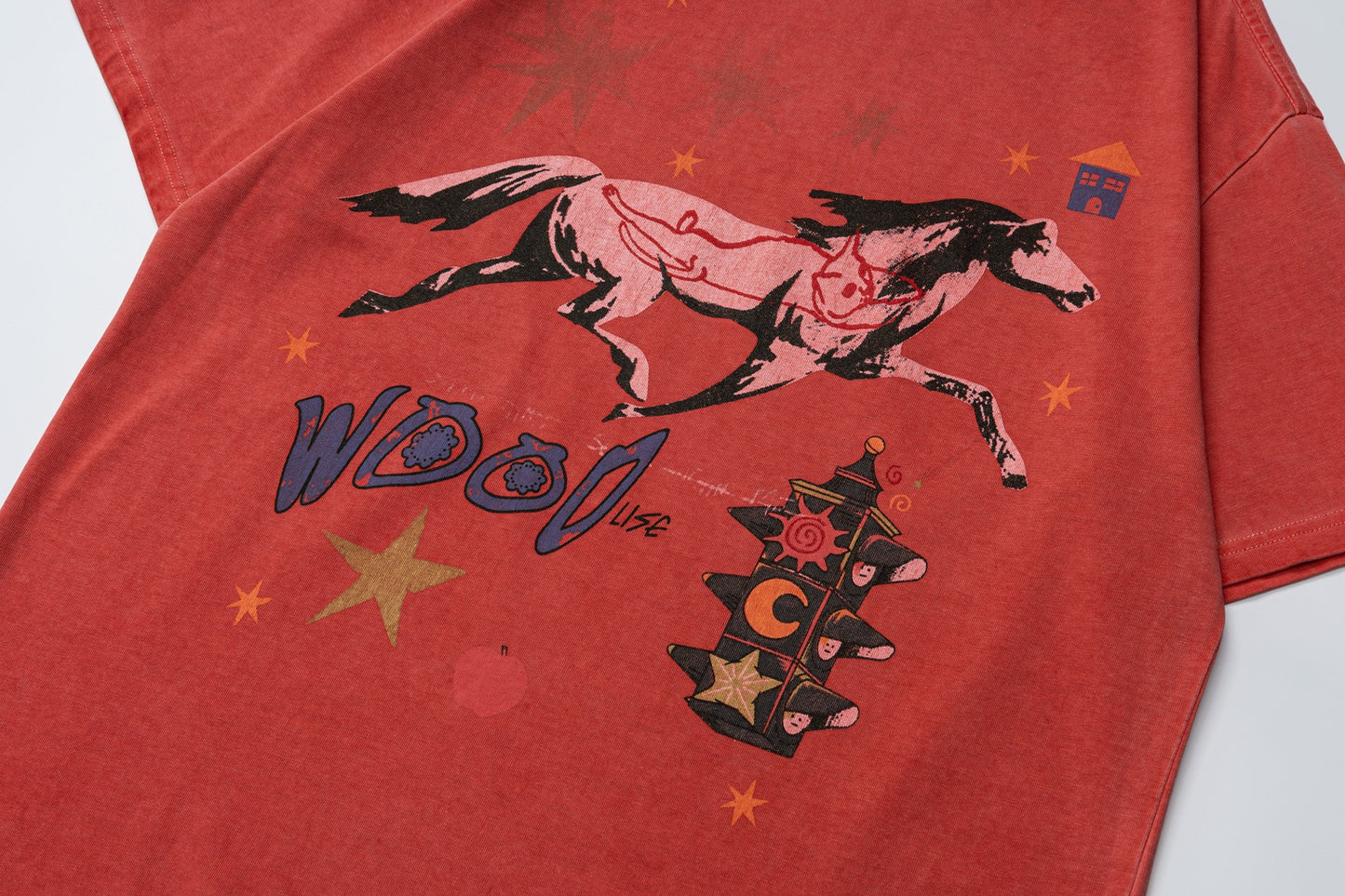 Washed Horse Print Oversize Short Sleeve T-Shirt WN25880