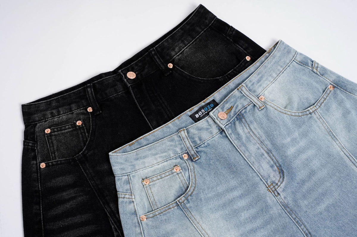 Deconstruction Curved Panel Wash Wide Leg Denim Jeans WN27930