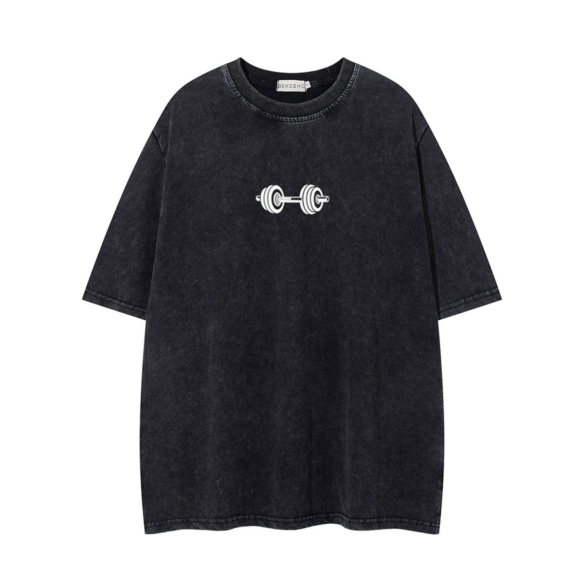 Washed Barbell Print Short Sleeve T-Shirt WN26961