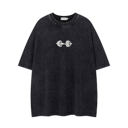 Washed Barbell Print Short Sleeve T-Shirt WN26961