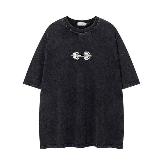 Washed Barbell Print Short Sleeve T-Shirt WN26961