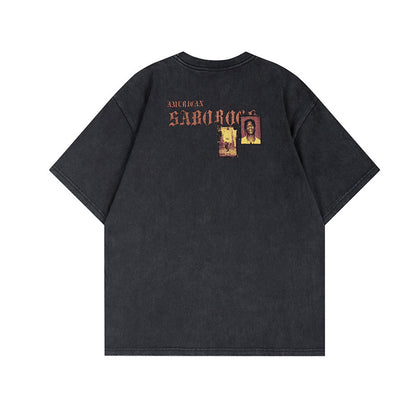 Washed Portrait Print Short Sleeve T-Shirt WN25785
