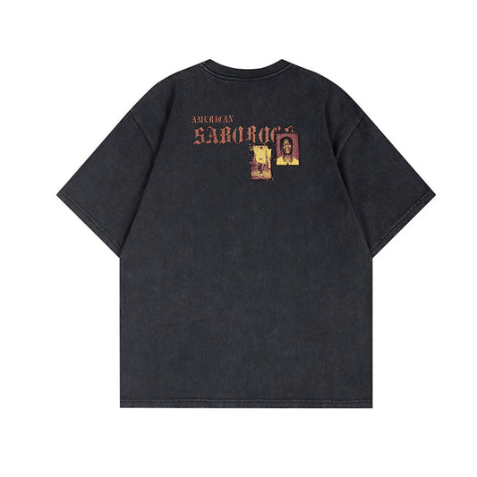 Washed Portrait Print Short Sleeve T-Shirt WN25785