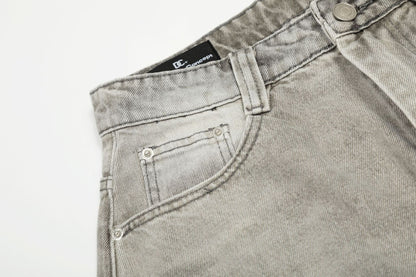 Ink Splash Damage Curved Wide Leg Denim Jeans WN26166