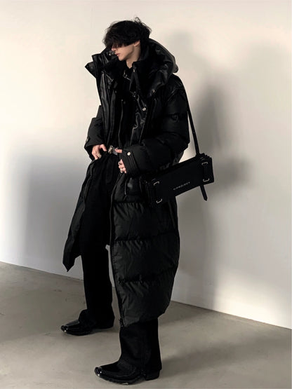 Knee Length Thick Puffer Coat & Hooded PU Leather Vest WN9101