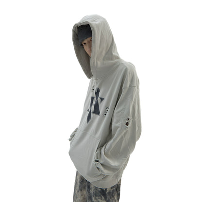 Oversize Print Damage Hoodie WN7508