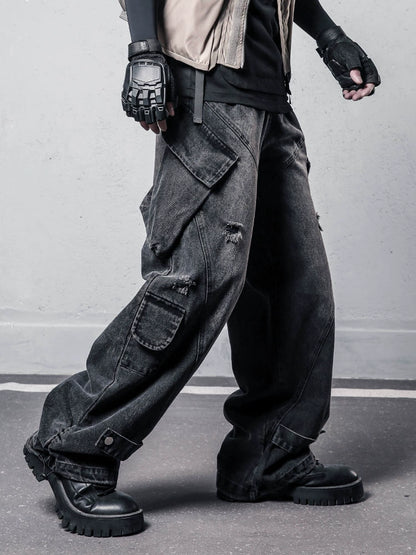 Multi Pocket Wide Leg Denim Jeans WN22343