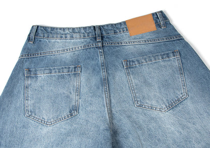 Washed Panel Design Wide Leg Denim Jeans WN26125