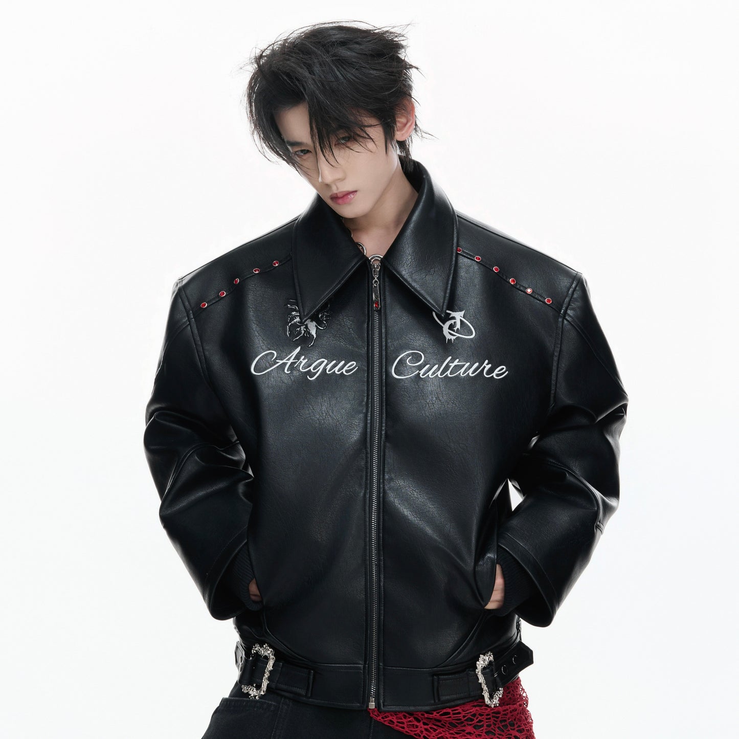 Original Crack Texture Fake Layered Thick PU Leather Jacket WN23335