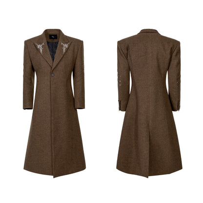 Thorn Embroidery Shoulder-Pad Wool Long Coat WN22159